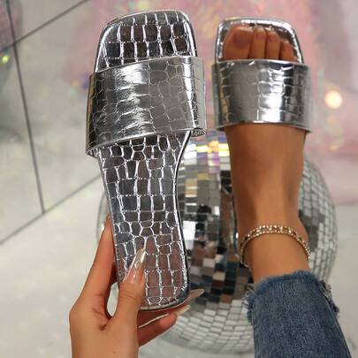 Women's Flat Square Toe Non-Slip Beach Slippers