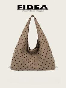 女士秋冬新款波点图案手提包，涤纶材质，简约时尚，适合日常通勤、送礼、时尚百搭，大容量，优雅大方