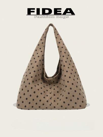 女士秋冬新款波点图案手提包，涤纶材质，简约时尚，适合日常通勤、送礼、时尚百搭，大容量，优雅大方