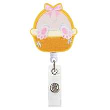 1pc Easter Expandable Fabric Felt Rabbit Egg With Retractable Snap Hook, Rotatable Easy Pull, With Medical Badge Clip
