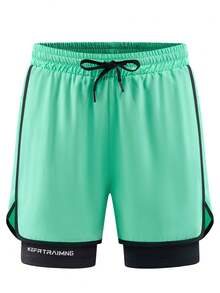 1 pezzo Pantaloncini sportivi tinta unita, anti-sfregamento, leggeri, a doppio strato, unisex, adatti per corsa, attività all'aperto, palestra, primavera/estate - Menta Verde - Visualizzare 3