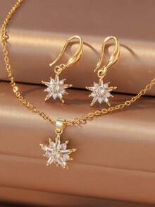 3 件套铜方晶锆石雪花项链和耳环首饰套装，休闲欧美风格圣诞礼物 - 銀色 - 查看 12