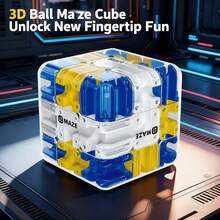 Large 3D Labyrinth Puzzle Maze Cube, 3D Cube Puzzle For Kids, Engaging Brain Teaser Toy,Color-Match Game, Improve Spatial Recognition And Cultivate Logical Thinking,Education Sensory Toys (Blue) - 藍色 - 查看 6