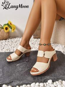 LangMoon 2026 Beige Rhombus Pattern Chunky Heel Slides, Textured Rhombus Upper + Stabilizing Chunky Heel, Visually Elongating Without Foot Fatigue, Non-Slip & Durable Outsole For Comfortable Long-Wear, Classic & Versatile For Commuting, Dating, And Strolling, Elegant Spring/Summer Footwear - Beige-diamond Pattern - View 5