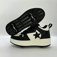 Teenagers' Dual-Row Roller Skates, Multi-Functional Detachable Outdoor Activity Roller Shoes - Black - View 14