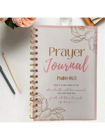 105-Page Prayer Journal With Bible Study & Gratitude Log - Spiral Bound Spiritual Growth Daily Planner, Psalm 46:5 Theme, Rose Pattern, Includes Affirmation & Reflection Pages, Floral Cover