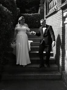 Elegant Sexy Off Shoulder High Slit Lace Long Sleeves A Line Satin Formal Bridal Dress Registration Wedding Dress For Bride,Bridal Fashion,Evening Party Dress Bridal Gowns,Romantic Church Ceremony Wedding Dress,Suitable For Wedding,Party,Singles' Party,Vacation,Bride,Formal Occasions,Dinner Dress,Prom Dress,Homecoming Dress,Cocktail Party - 白色 - 查看 4