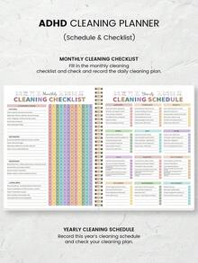 A5 ADHD Cleaning Planner Notebook - Weekly/Monthly Cleaning Schedule And Checklist, Suitable For Home Organization, Back To School Supplies, And Office Essentials