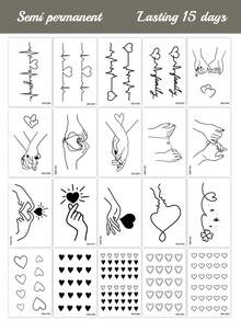 20 PCS / 4 PCS Herbal Juice Semi-Permanent Finger Tattoo Stickers - Magic Tattoo Peelings. Minimalist Tattoos. Cute And Delicate Holding Hands Action. Heart-Shaped Electrocardiogram Pattern Tattoo Peelings. Daily Party, Festival Gifts. Valentine's Day, Carnival Gifts. Shoulder, Neck, Arm, Finger, Leg, Clavicle, Body. Semi-Permanent Tattoo. Waterproof. Non-Reflective. Tattoo Peelings. Fake Tattoo. - Blue - View 7