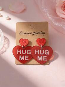 1 Pair Acrylic Heart, Leopard Print And Red Lip Pattern Earrings, Sweet Style, Suitable For Women To Wear At Parties, Also Can Be Used As Holiday Gifts - Multicolor a - View 18
