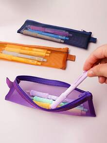 2 件装尼龙拉链网袋，透明可视，多种颜色可选，网状铅笔盒，多功能拉链便携文具袋，适合收纳学习用品、化妆刷等，返校季收纳袋 - 彩色 - 查看 5