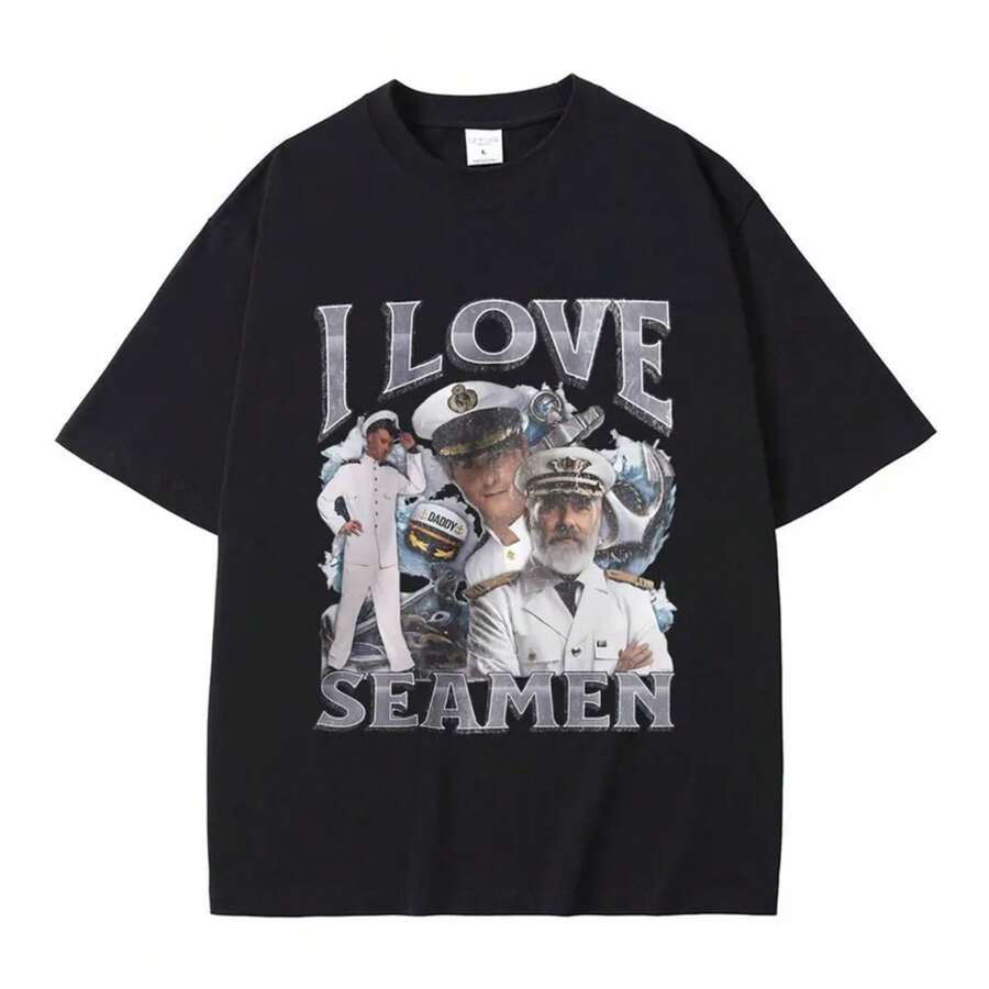 I Love Sailor's Funny Offensive Sailor T-Shirt For Men, 100% Pure Cotton, T-Shirt For Men And Women, Casual Fashion, Unisex Vintage T-Shirts - 黑色 - 查看 1