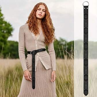 1pc Medieval Embossed Belt, PU Leather O-Ring Belt, Retro Renaissance Knight Belt, Viking Warrior Costume Accessory, Halloween Costume For Men And Women In LARP, And Halloween Costume