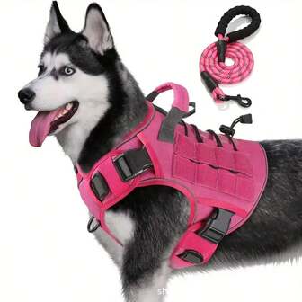 1pc Adjustable Anti-Pulling Tactical Dog Harness With Handle, Suitable For Large Dogs - Reflective Vest, Fit For Labrador Retriever, Siberian Husky, German Shepherd - Durable Polyester Material