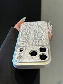 1pc Silver Leopard Faux Leather Electroplated Silver Phone Case Compatible With Apple Xs/Xsmax/Xr/11/12/13/14/14plus/15/15plus/16Pro/16Promax/17Promax Series, Anti-Drop Shock-Proof, Camera Protection, Holiday Gift, Suitable For Men And Women Couples - Multicolor - View 3