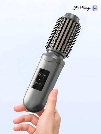 PinkSings Cepillo rizador de pelo inalámbrico, cepillo rizador de viaje, rizador de 3 en 1 portátil inalámbrico, cepillo térmico para el cabello, varita rizadora recargable por USB, mini cepillo rizador caliente - Rubor