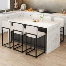 Modern Bar Stools Set Of 2 – Black Faux Leather Upholstery, Comfort Backrest, Robust Metal Legs, Counter Height Chairs With Footrest For Kitchen Island, Dining Room, Bar  Bar Stools Set Of 2, Upholstered Counter Height 24.8" Bar Stools, Faux Leather Counter Stools Bar Chairs With Back For Kitchen Island - 白色 - 查看 6