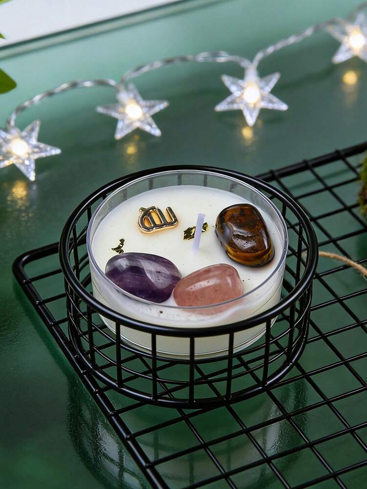 1 pieza Vela aromática de cristal con tema de los 12 signos del zodíaco, de cera de soja natural con aroma a lavanda, decorativa, adecuada para fiestas y regalos - Multicolor - Añade 7