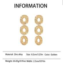 1 Pair Oval Multi-Layer Alloy Dangle Earrings For Women, Vintage Fashionable Metal Stainless Steel Long Drop Earrings, Suitable For Daily Wear And Party Occasions - Yellow Gold - View 13