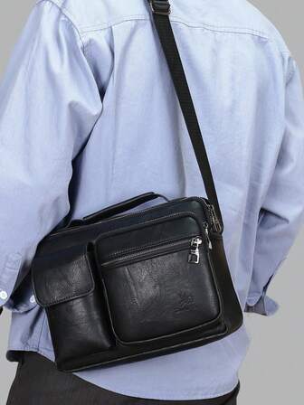 1pc Multifunctional Waterproof Square Crossbody Shoulder Bag, Suitable For Back To School, College, Business Travel, Made Of PU Leather, Minimalist Retro Business Casual Style, Fashion Versatile, Suitable For Men, Boys, College Students, Boyfriend, Can Be Used As A Gift