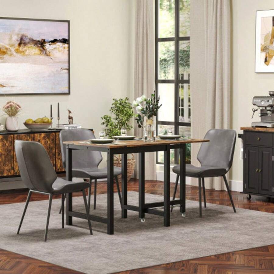 Extendable Dining Table, Foldable Kitchen Table With Wheels, Metal Folding Table, Load Capacity Up To 20 Kg, For Kitchen, Dining Room, 118 X 70 X 76.5 Cm, Brown | Aosom - Brown - View 1