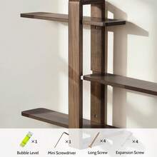 Mid-Century Modern Floating Shelves Set - 3-Tier Walnut Finish Large Wall Shelf, 20in Plant & Photo Display Storage For Living Room & Bedroom - 碳色 - 查看 7