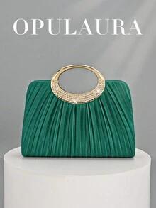 OpulAura 女士时尚闪亮水晶水钻晚宴手拿包，璀璨奢华镶钻正式礼服手提包，适合晚宴、派对、生日、婚礼等场合，可用作新娘手拿包 - 綠色 - 查看 2