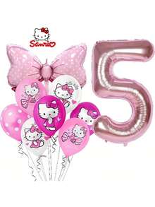 SANRIO 11件套粉色蝴蝶结数字气球套装，适用于家庭聚会、生日庆祝、万圣节装饰、圣诞节装饰、节日装饰、派对装饰、主题派对，设计可爱，气球耐用，节日主题材质，庆典套装，装饰气球，活动策划，派对 - 彩色 - 查看 6