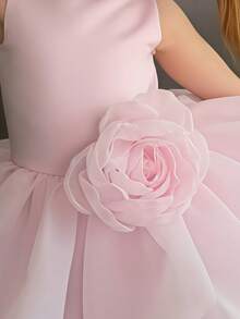 Conjunto de 2 piezas de vestido de fiesta sin mangas con flores 3D de tul para niña preadolescente, adecuado para fiestas de cumpleaños, bodas, damas de honor, celebraciones festivas - Rosa - Ver 8