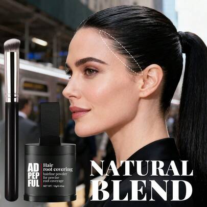 [With Free Hair Brush] Hair Density Powder, Fluffy Hair Thickener, Natural Hair Regrowth, Suitable For Sparse Hairline & Temples, Quick Makeup For Daily Commute, Waterproof, Sweat-Proof, Smudge-Proof