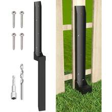 Fence Anchor Kit, Heavy Duty Metal Steel Fence Repair Kit, Fence Anchor Stakes Ground Spike Repairing Tilted/Broken Wood Fence, Metal - Plate Style, 1 Pack, Black - Metal-plate-1 - View 2
