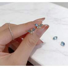 1 Pair Spring/Summer New Insect-Inspired Sparkling Rhinestone Dragonfly Stud Earrings, Delicate Female Gift - 1 對 - 查看 4