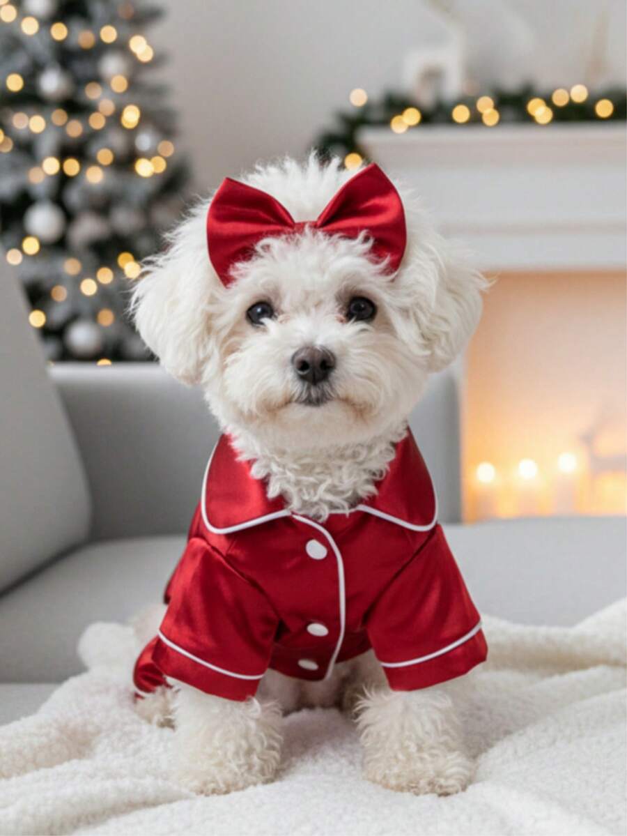 Pet Pajamas For Dogs & Cats - Soft Snap-Closure Robe & Easy-Wear Bodysuit, Light Beige Striped Pattern, Skin-Friendly Breathable Fabric, Comfortable Nightwear For Small Medium Large Breeds, Machine Washable - Đỏ - Xem 1