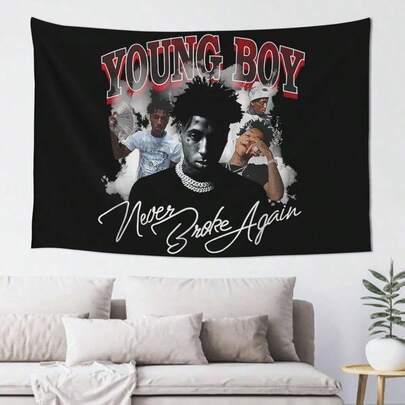 Youngboy Never Broke Again Rap Poster Tapestry - Youngboy NBG - Bold Red Lettering & Realistic Artist Photos - Black  Background Music Wall Decor - Fabric Hanging Poster For Bedroom  Living Room   Party Decoration - Hip-