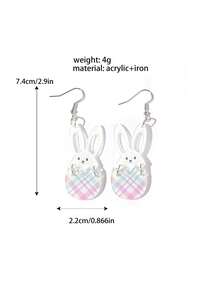 一对可爱喜庆的彩色格子复活节彩蛋兔子吊坠耳环，适合女性和女孩作为复活节节日礼物配饰。 - 彩色 - 查看 4