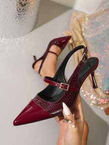 Zapatos de tacón alto con punta afilada y escote bajo, zapatos elegantes y profesionales para mujer, zapatos de escote bajo elegantes para dama - Burdeos - Ver 10