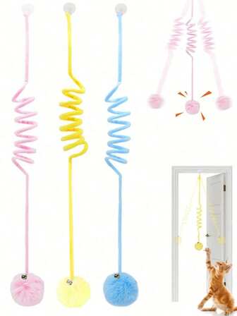 Kattleksaker i slumpmässiga färger, infällbara fjäderbollsleksaker, färgglada fjäderrör, interaktiv rullande boll, livlig fjäder, fjäderleksaker för burmus, husdjurstillbehör för inomhuskatt, hållbar, uppmuntrar kattmotion