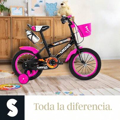 Bicicleta infantil R14 con llantas entrenadora, bicicleta con canasto y porta vaso, ideal para paseos y entrenamiento, para niños de 3 a 6 años