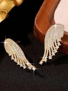 1 par de pendientes de botón con alas de circonita cúbica de lujo para accesorios de compromiso, adecuados para uso diario, fiestas de boda, cumpleaños, vacaciones, regalo de joyería - Amarillo Oro - Ver 9