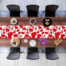 1 chiếc khăn trải bàn chủ đề Ngày Valentine - Màu đỏ chủ đề tình yêu với dòng chữ "Tiếng cười của tình yêu", trang trí nhà hàng lãng mạn dành cho các cặp đôi, chất liệu vải có thể giặt được. - Nhiều màu - Xem 4