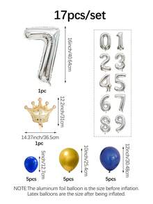 17件套数字柱形气球套装，包含银色数字气球、金色迷你皇冠、蓝金乳胶气球，适用于周年庆典、派对装饰、节日活动、婚礼、摄影道具、情人节创意装饰礼物 - 彩色 - 查看 11