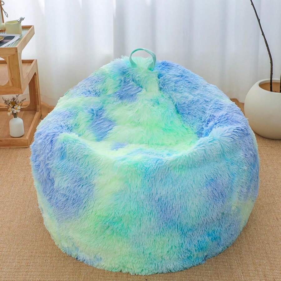 Tie Dye Sage Green Shaggy Bean Bag Chair Covers (No Filler), Comfy Fluffy Sage Green Bean Bag Chair Cover For Bedroom, Stuffed Animal Storage, Kids Adults Teens Girls Bean Bag Chairs, Anti-Slip - 藍色 - 查看 1