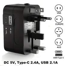 phenomdom 通用旅行适配器，1 个 USB 端口 + 1 个 Type-C 端口，墙插式电源适配器，美规/欧规/英规/澳规转换适配器，USB 充电器，旅行适配器，适用于旅行、家庭和办公用途 - 黑色 - 查看 13