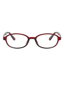 1 Pair Women's Transparent Red Oval PC Frame Vintage Solid Color Minimalist Small Frame Casual Eyeglasses - Màu Đỏ Sâu - Xem 3