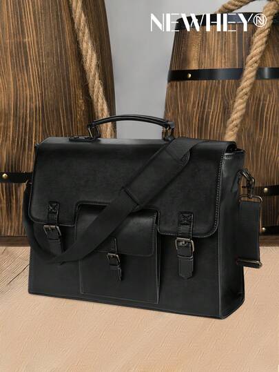 NEWHEY 15.6 Inch Men's Waterproof Vintage Leather Laptop Messenger Bag, Large Capacity One Shoulder Bag For Office, Travel, University, Laptop, Notebook, Wallet, Document Storage