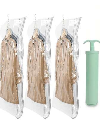 Extra stor hängande vakuumkompressionsförvaringspåse med 5 krokar, förtjockad dunjacka-organisatör, avlång form, ingen el behövs, klädskydd och platsbesparande