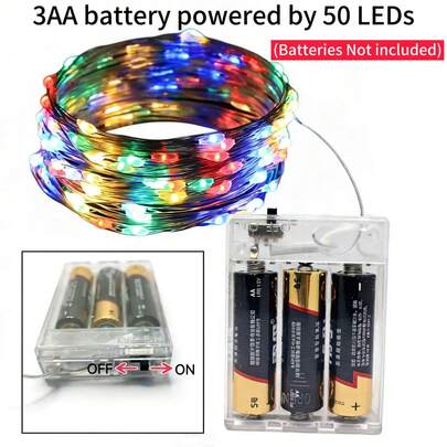 5m 50st LED-ljusslingor, batteridrivna, lämpliga för bröllop, högtider, sovrum, fester, stämningsfulla, sängbord, rum, dekorativ belysning