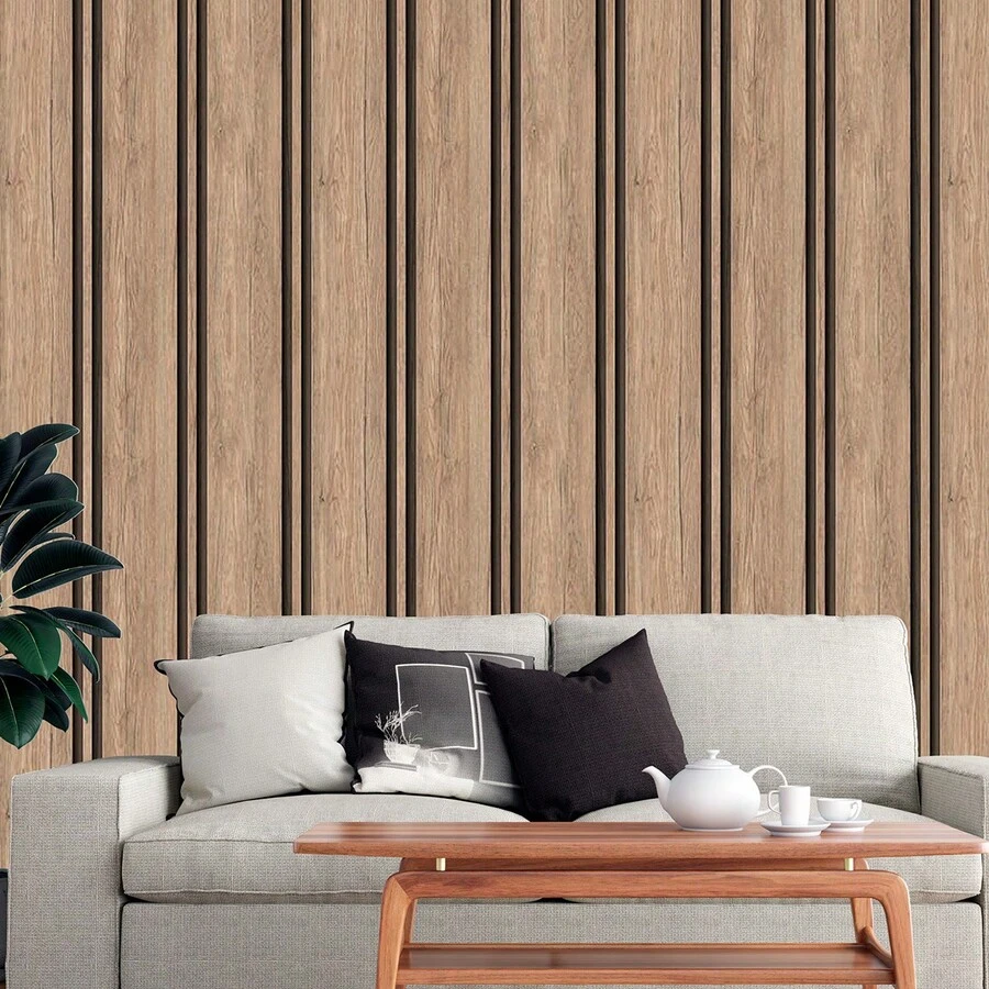 Adhesive Wallpaper With Ribbed Cedar Wood Pattern, Thick Strips - Multicolored 17 - View 1