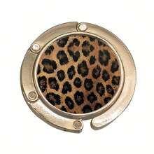 Leather Leopard Print Handbag Hook - Elegant Gold Metal Clasp, Paired With Brown Leopard Print Pattern, Foldable Desktop Organizer, Suitable For Home, Travel, Restaurant - Unique Gift For Women, Home Decor Accessory, Fashion Accessory, Durable Accessory