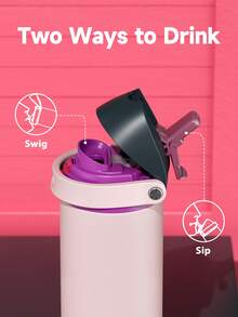 Meoky 24oz Vacuum Insulated Water Bottle with 2-in-1 Straw and Spout Lid, Insulated Cup, Keep Cold 24H, Leak-Proof, Fits in Car Cup Holder, Stainless Steel Tumbler for Sports, Travel, and School - 粉紅黑色 - 查看 3